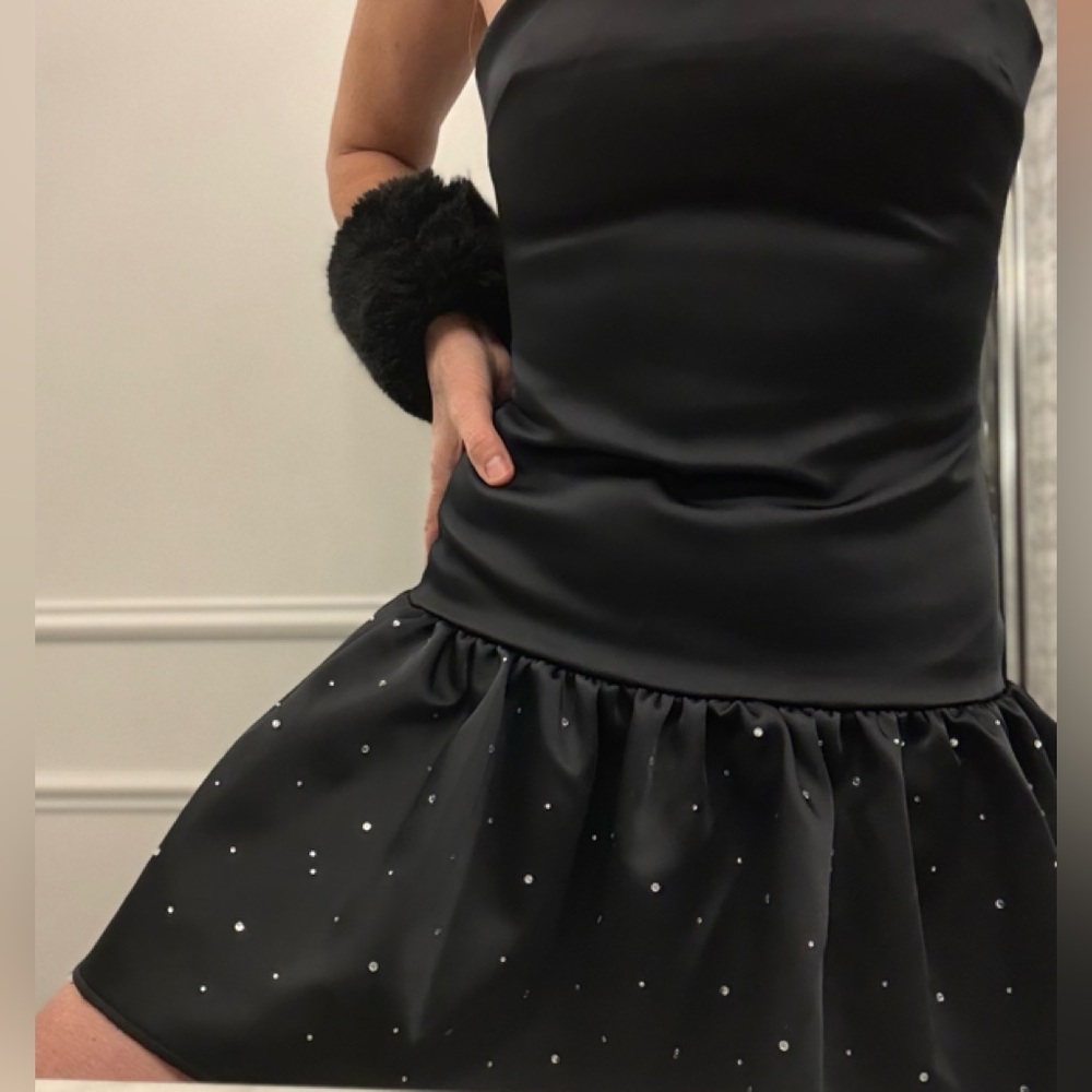 Zara Black Strapless Dress with Silver Sparkles